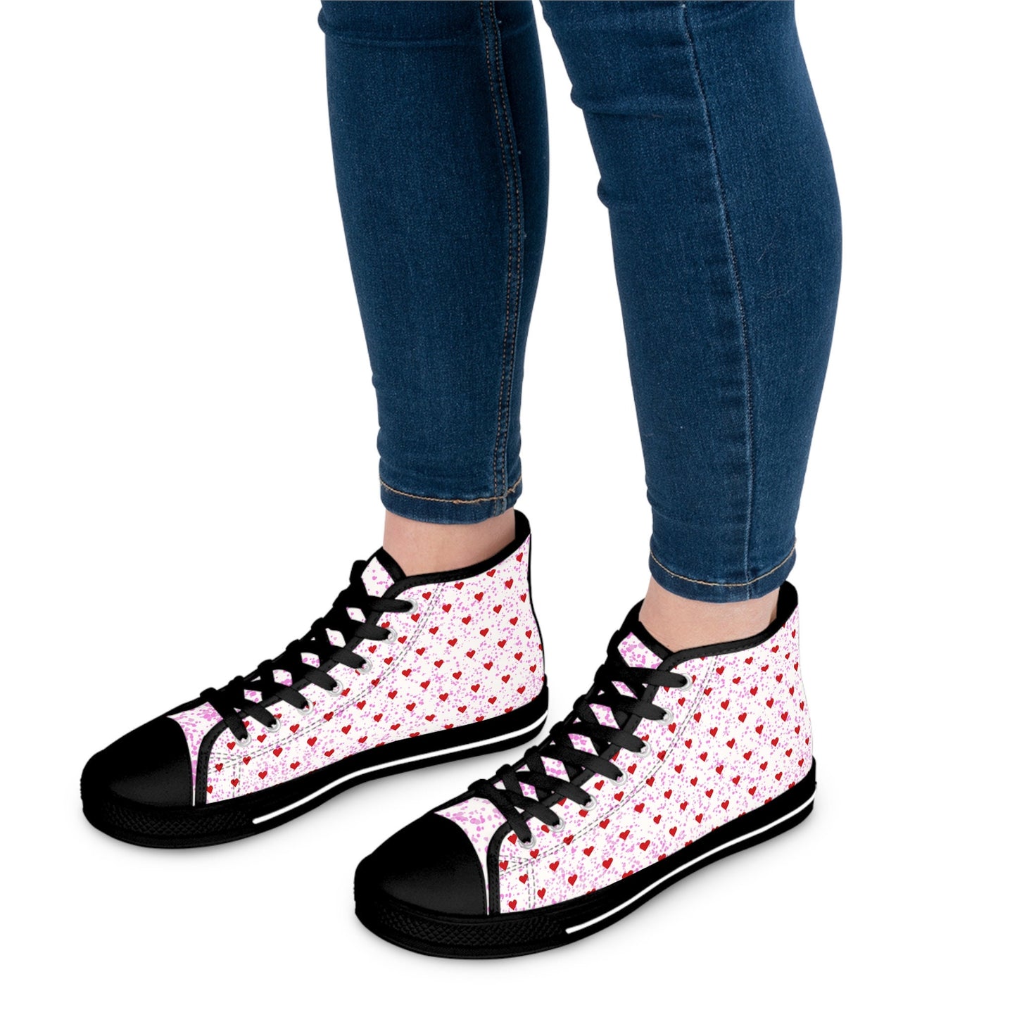 Women's White High Top Sneakers with Hearts