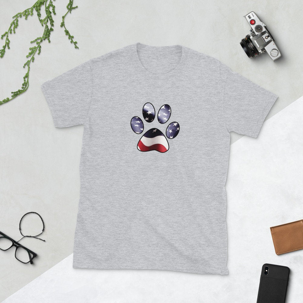 USA Flag And Paw Print Short-Sleeve Unisex T-Shirt