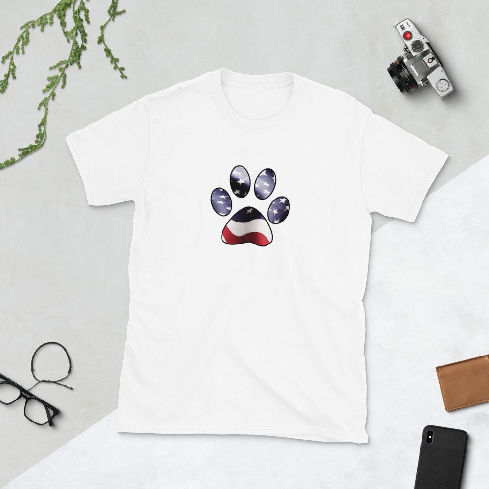 USA Flag And Paw Print Short-Sleeve Unisex T-Shirt