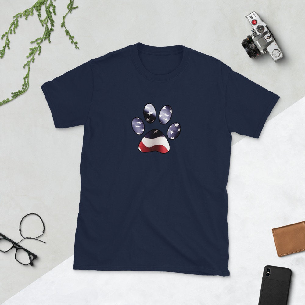 USA Flag And Paw Print Short-Sleeve Unisex T-Shirt