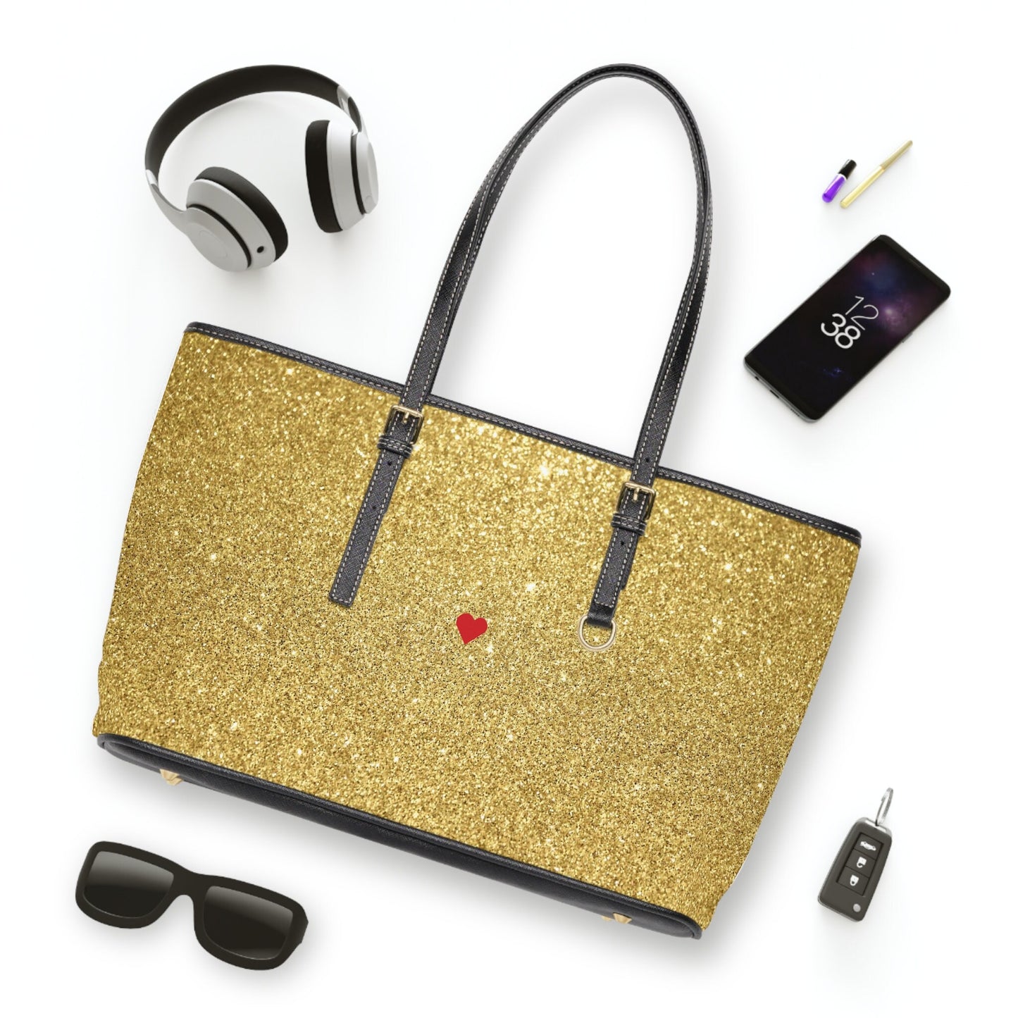 PU Leather Gold Colored Shoulder Bags