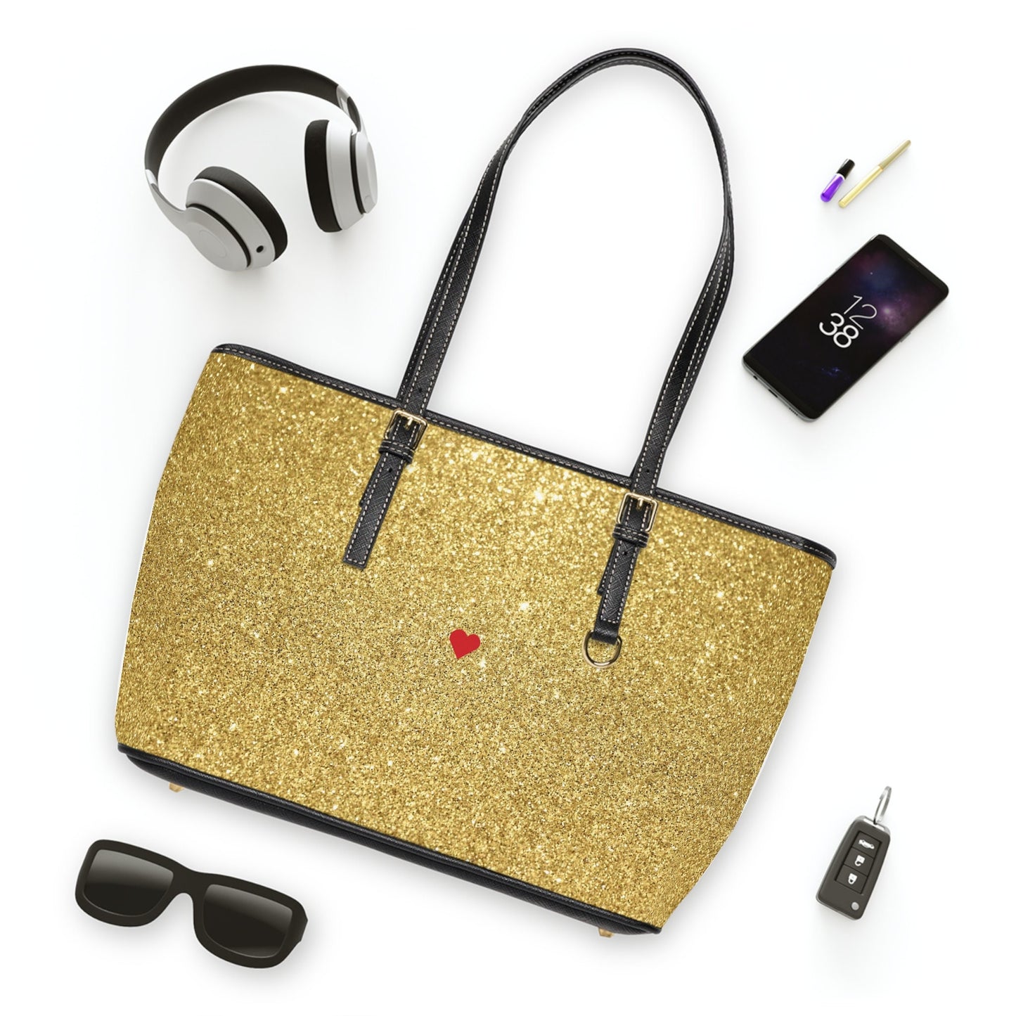 PU Leather Gold Colored Shoulder Bags