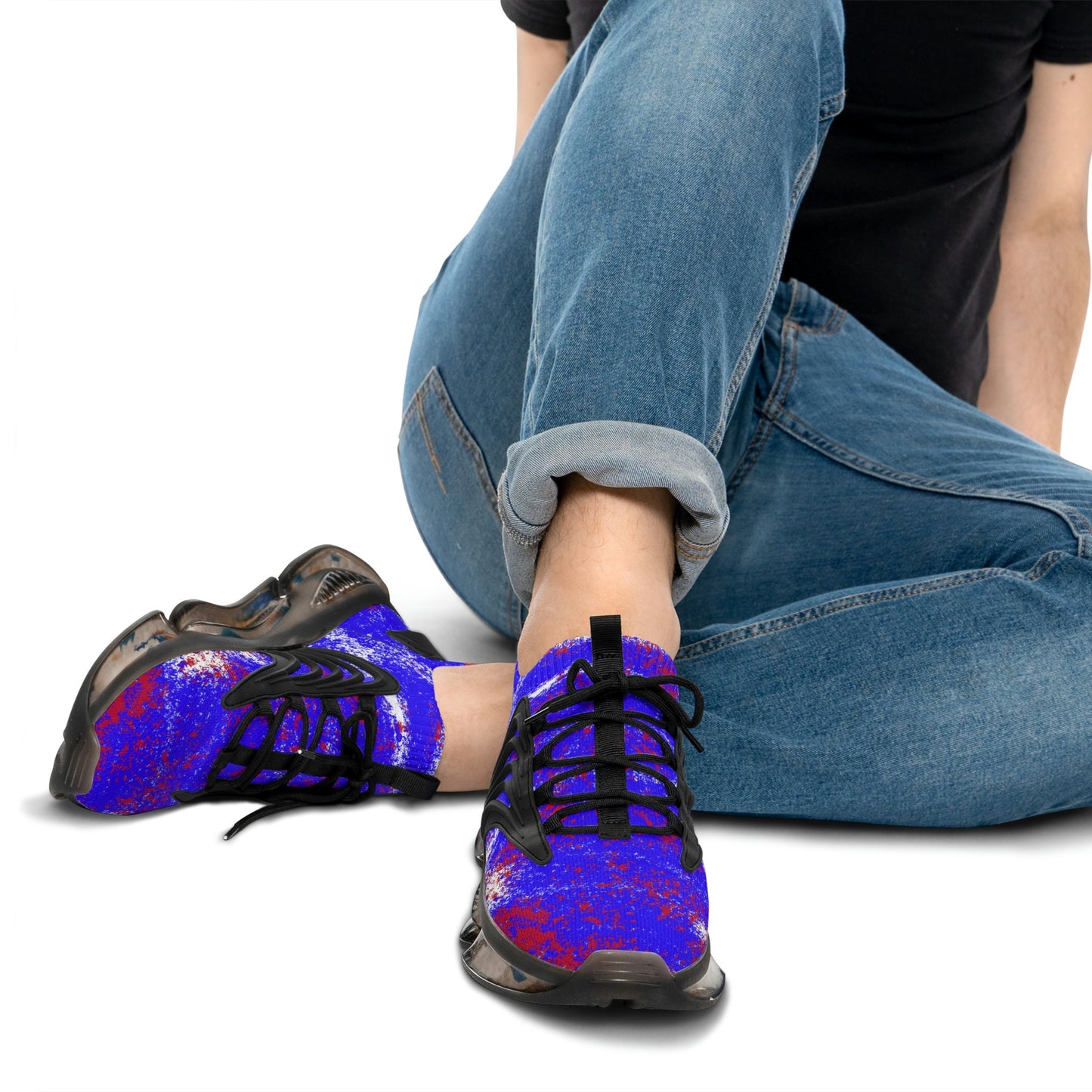 Men's Blue and Red Mesh Sneakers
