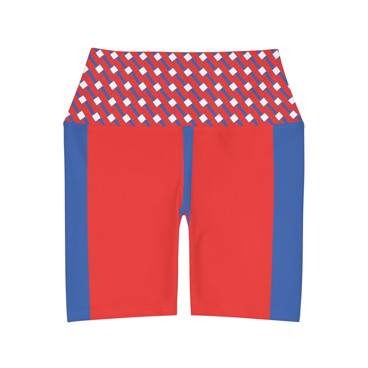 High Waisted Red White And Blue Yoga Shorts