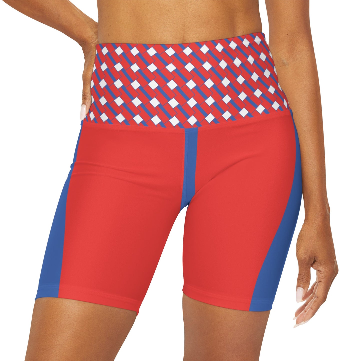 High Waisted Red White And Blue Yoga Shorts
