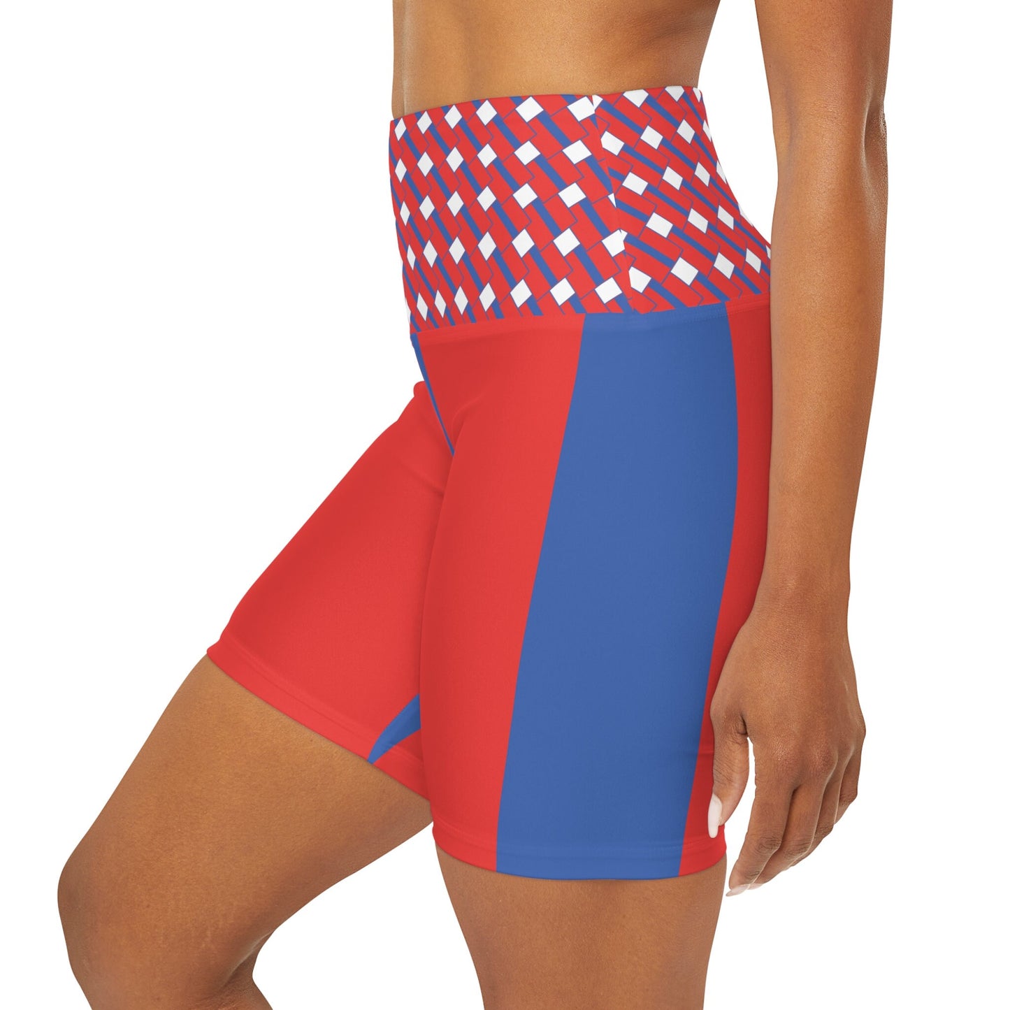 High Waisted Red White And Blue Yoga Shorts