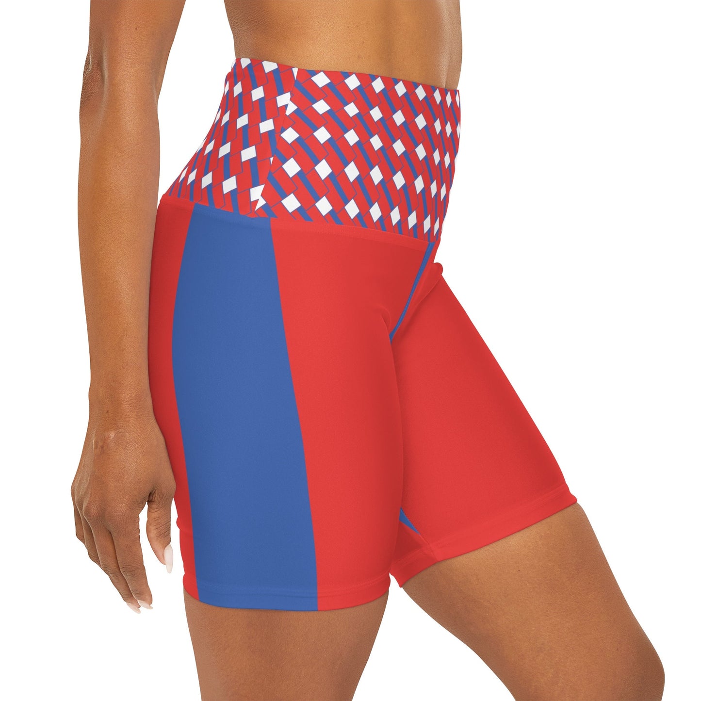 High Waisted Red White And Blue Yoga Shorts