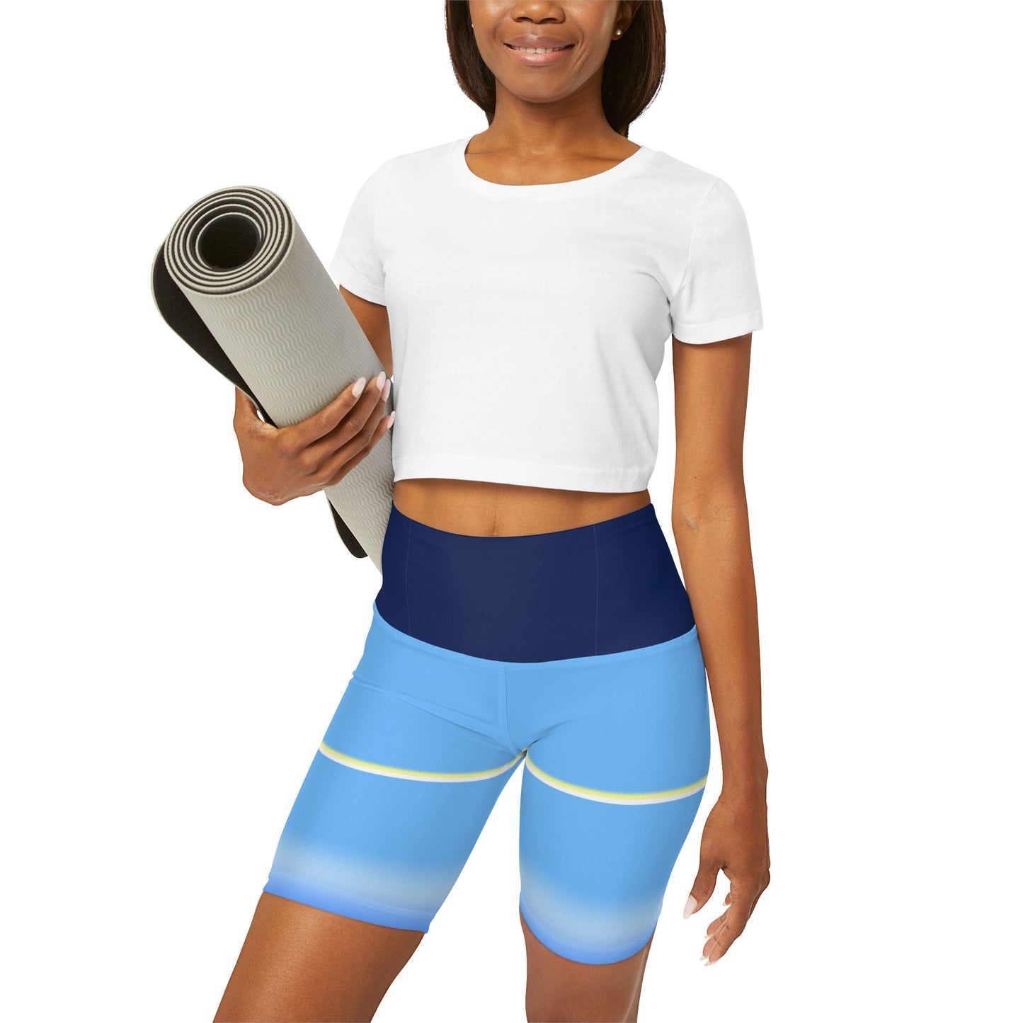 High Waisted Blue Yoga Shorts