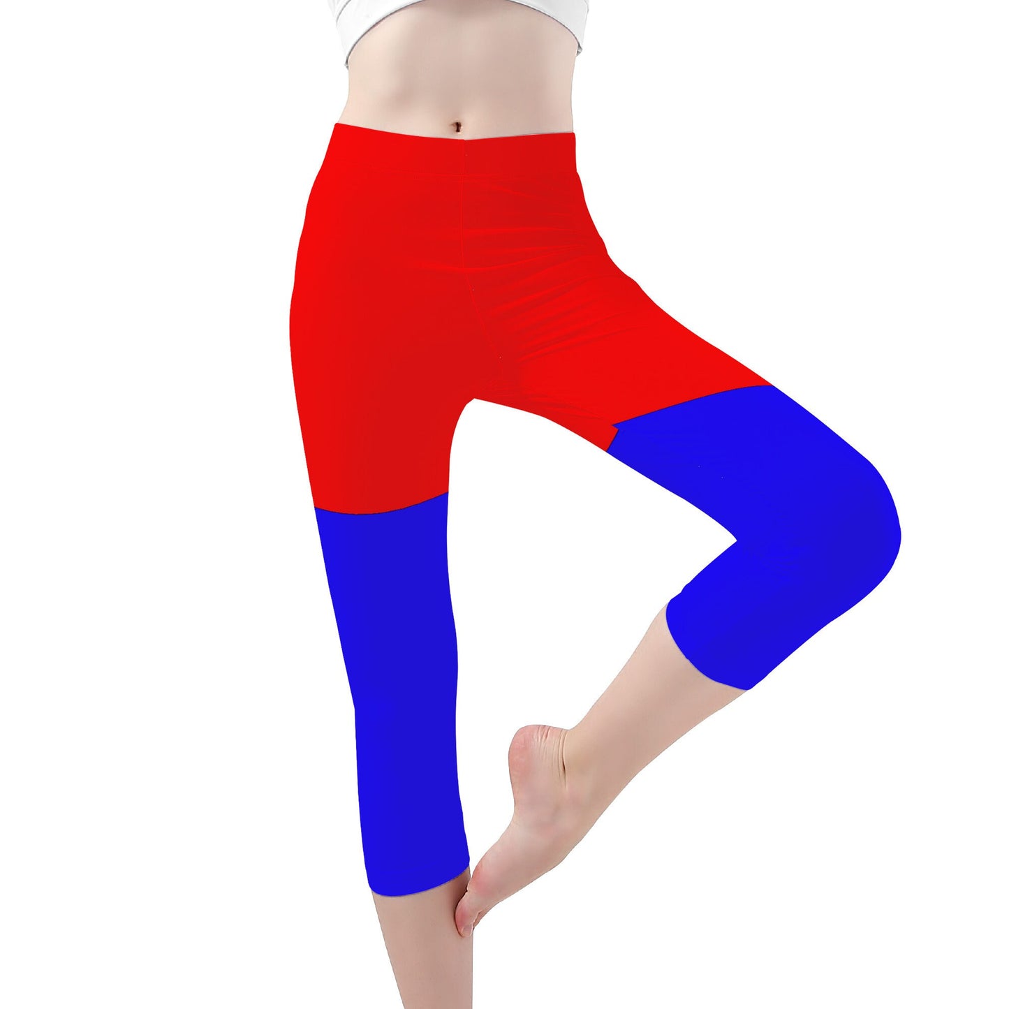 Red And Blue Capri Yoga Leggings
