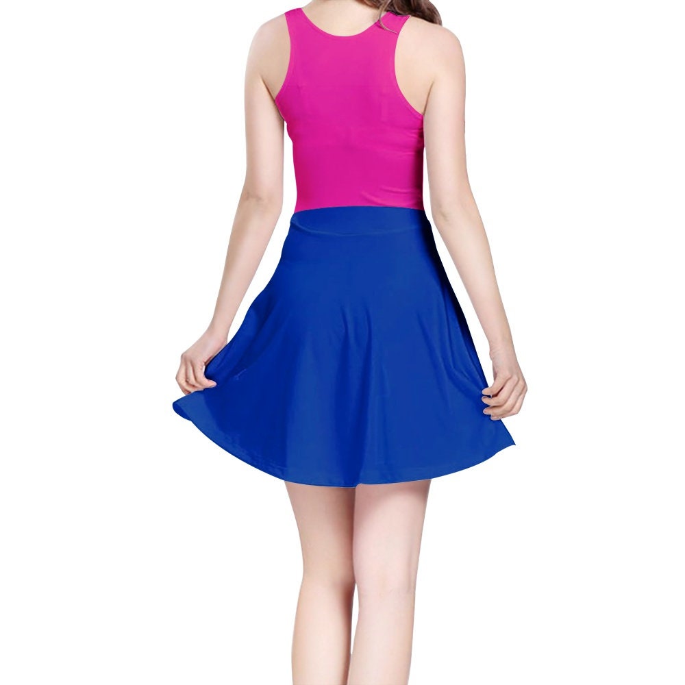 Women's Pink and Blue Flared Skater Dress