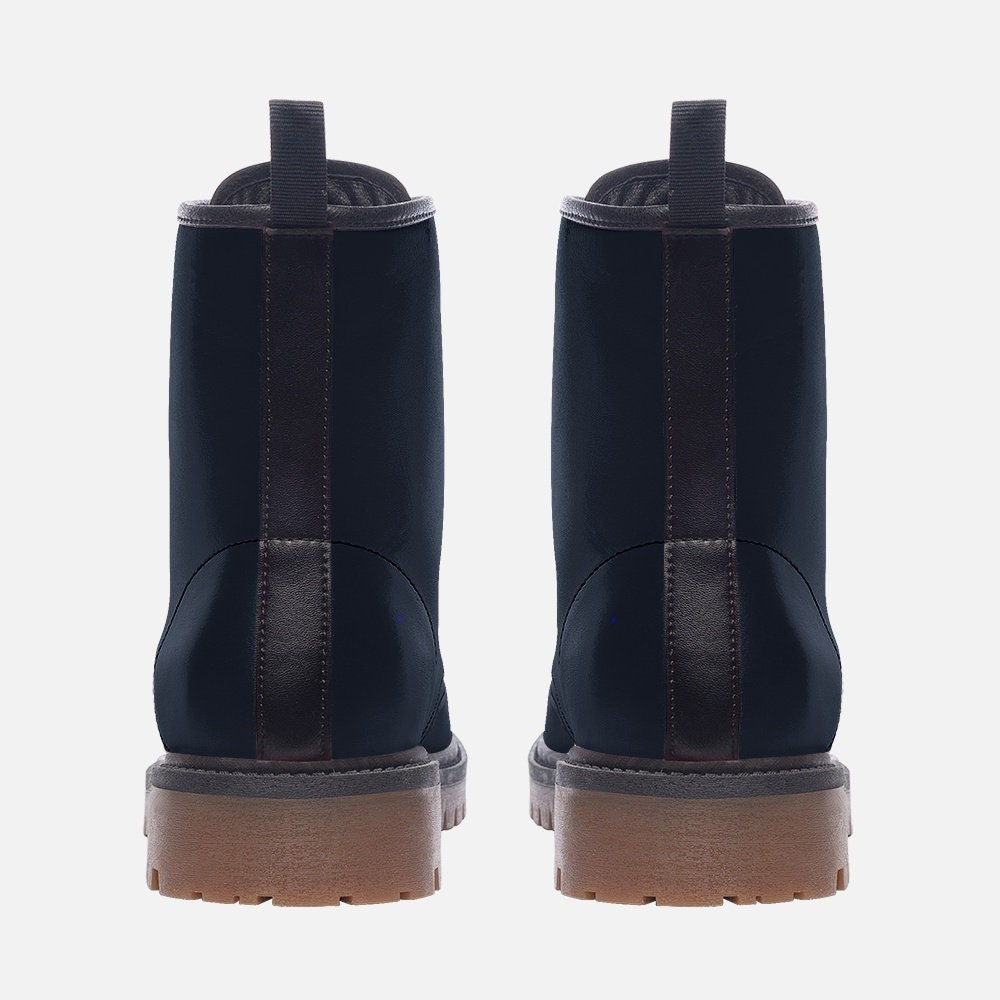 Navy Blue Boots Faux Leather