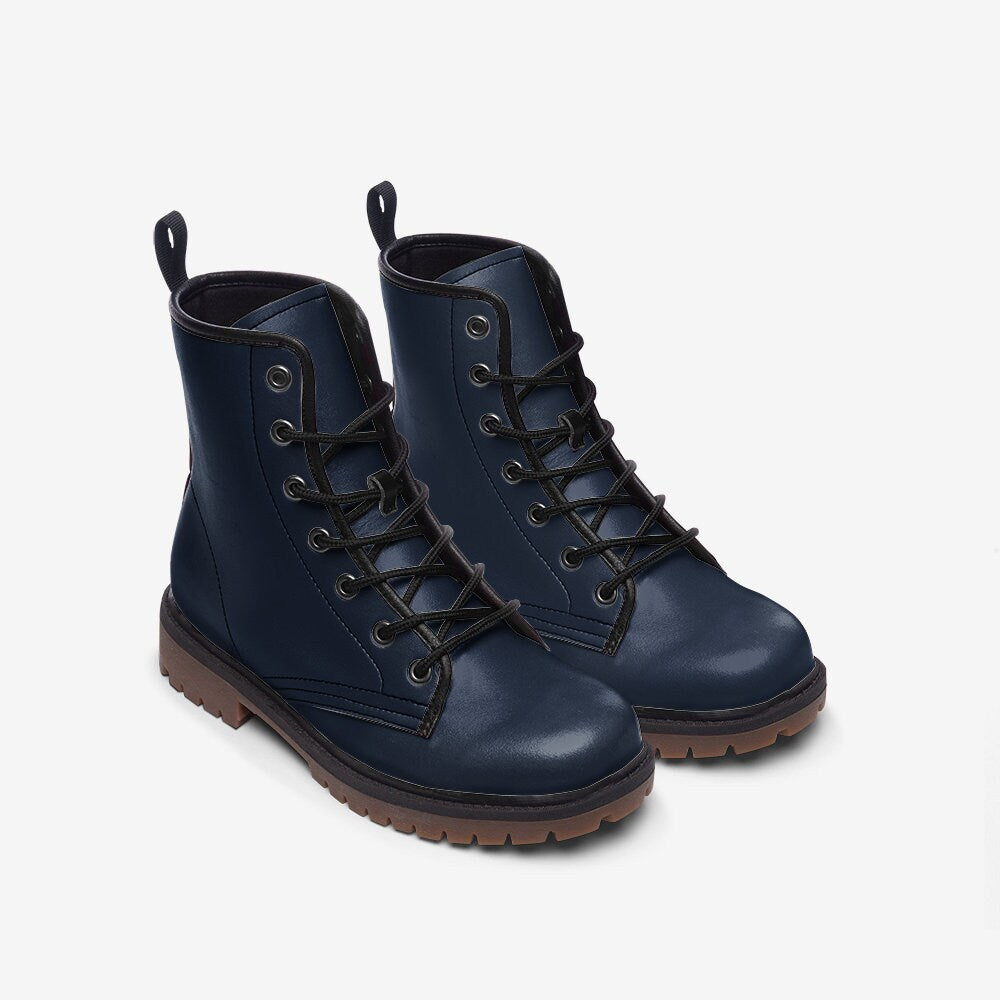 Navy Blue Boots Faux Leather