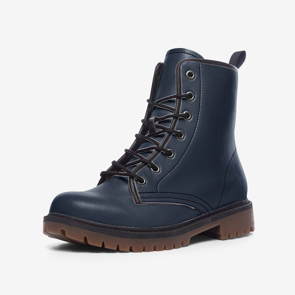 Navy Blue Boots Faux Leather