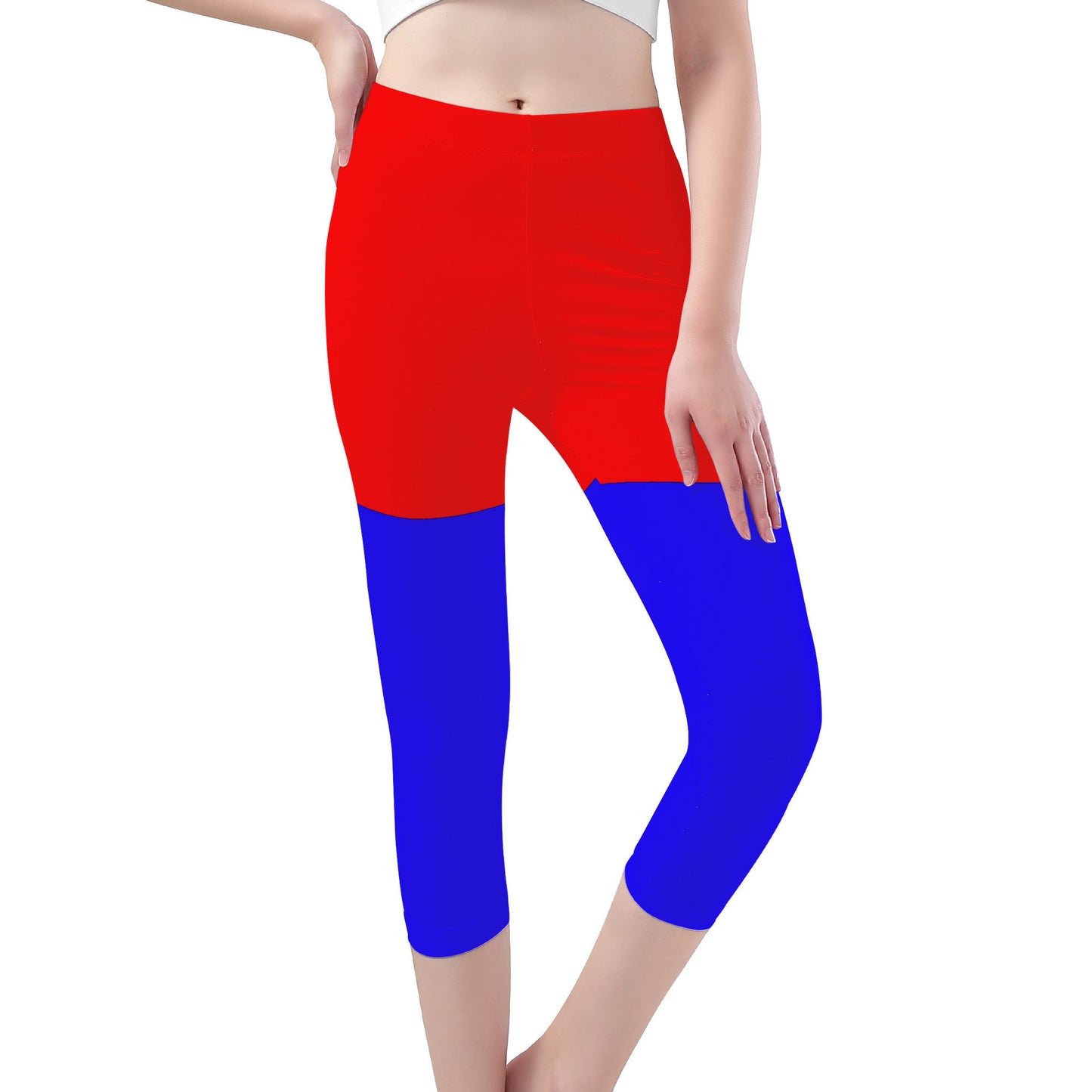 Red And Blue Capri Yoga Leggings