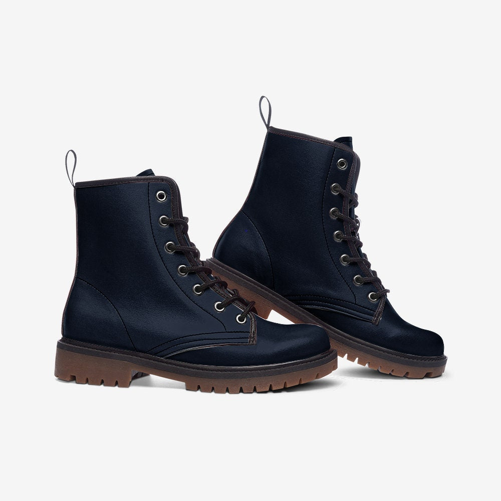 Navy Blue Boots Faux Leather