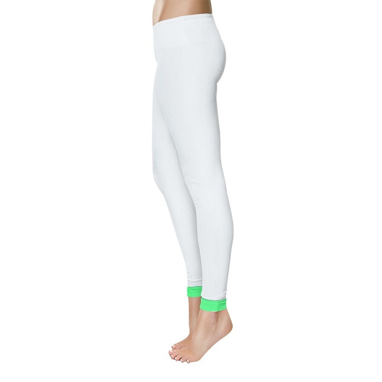 Women's Temp Control Cotton White and Green Leggings