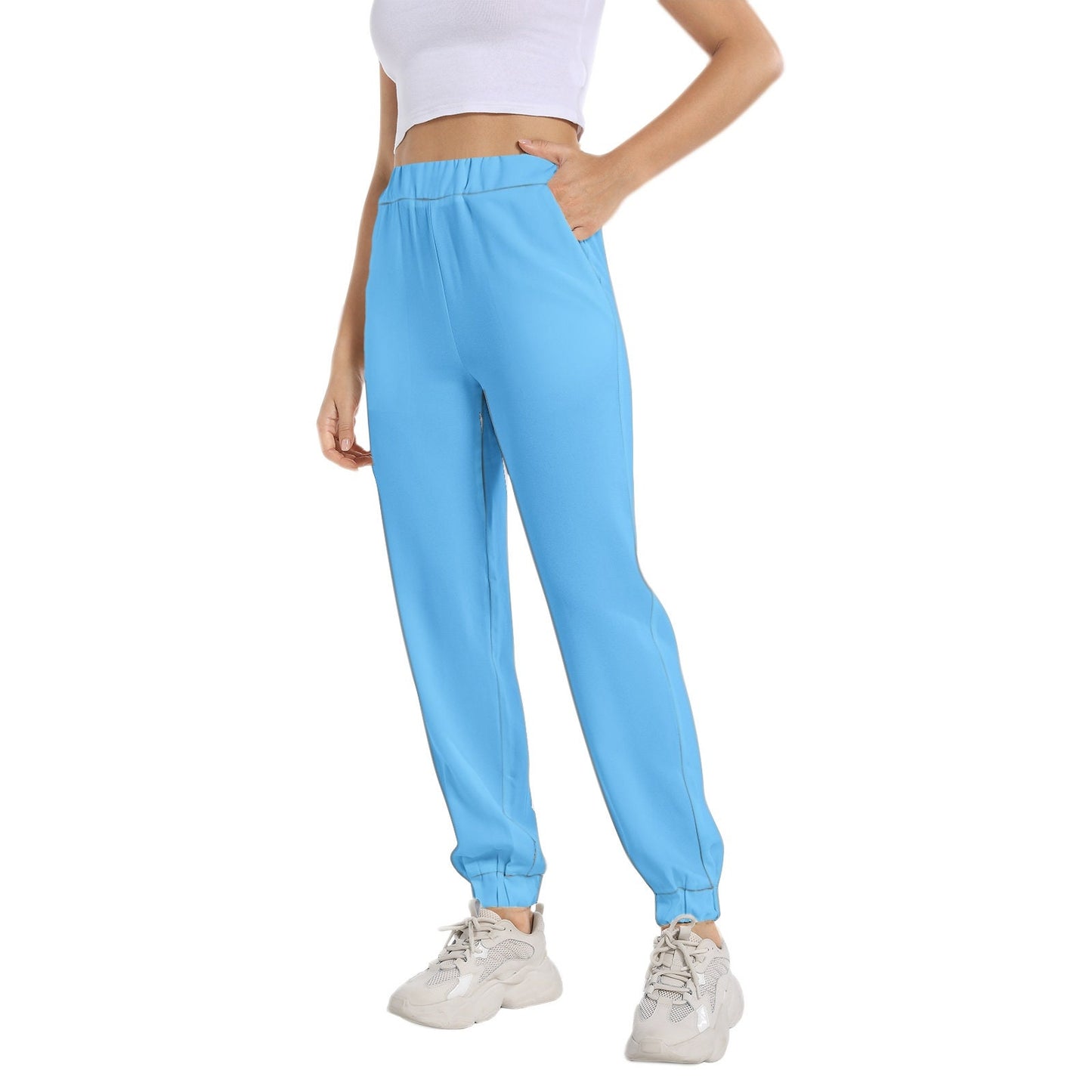 Light Blue Sweatpants Elastic Waist Tapered Blue Sweatpants