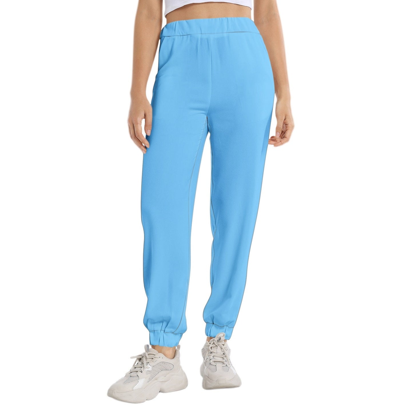 Light Blue Sweatpants Elastic Waist Tapered Blue Sweatpants