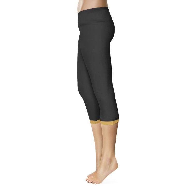 Black and Gold Capri Leggings Black Leggings