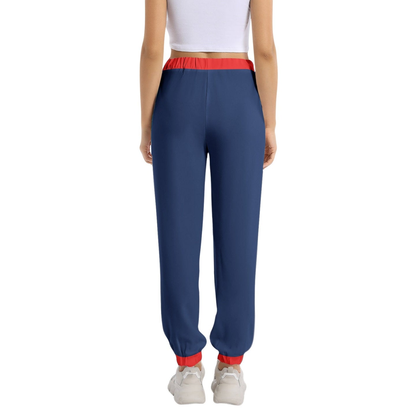 Blue and Red Elastic Waist Tapered Sweatpant