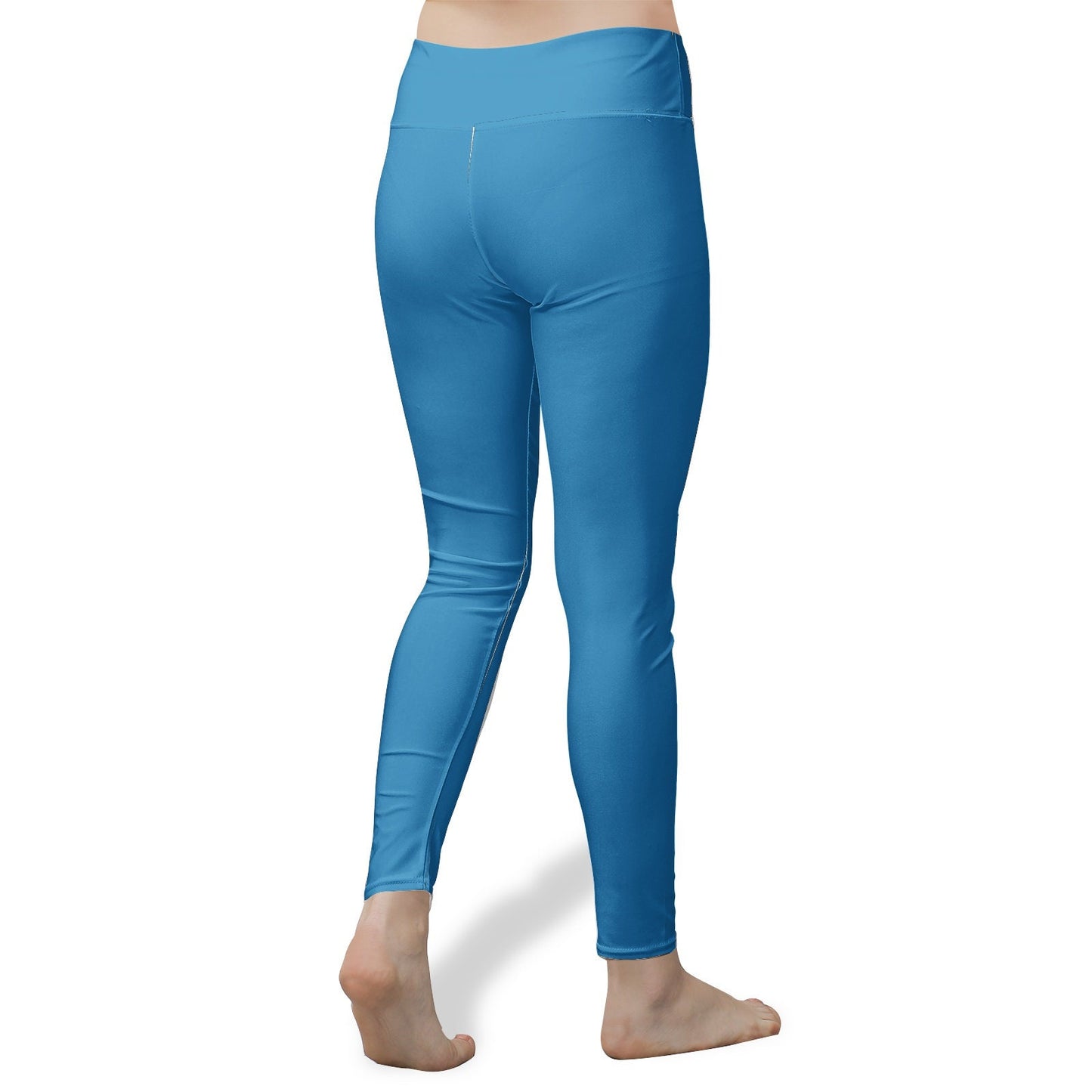 Women's High Waist Blue Yoga Leggings polyester and spandex blend
