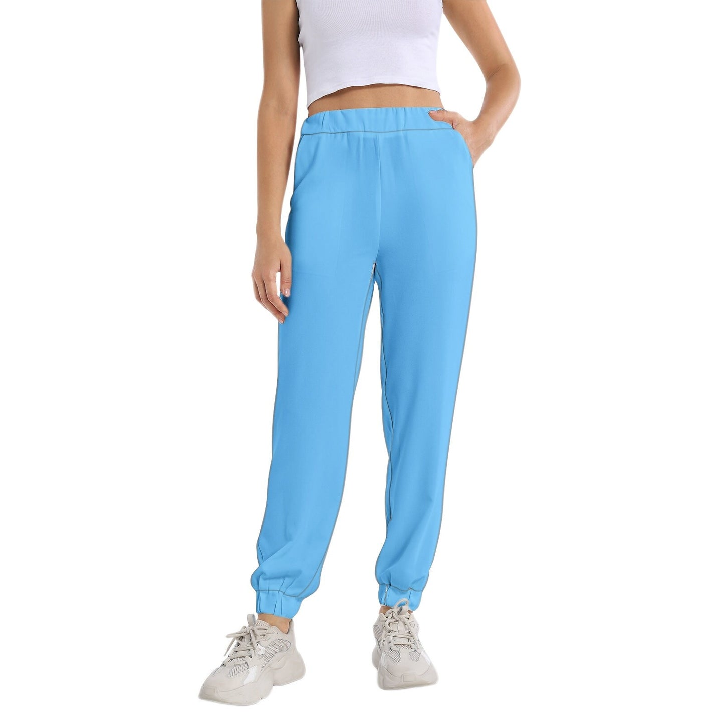 Light Blue Sweatpants Elastic Waist Tapered Blue Sweatpants