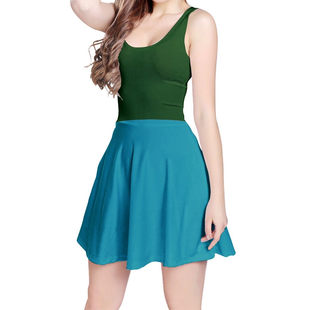 Women's Sleeveless Midi Casual Flared Green Skater Dress