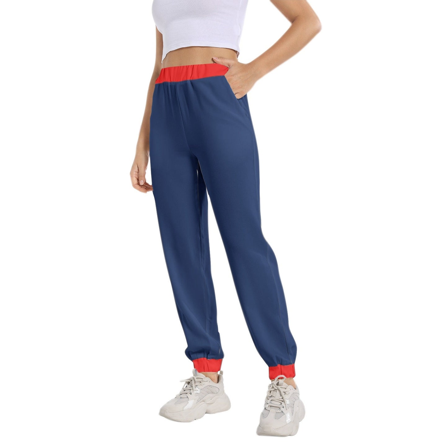 Blue and Red Elastic Waist Tapered Sweatpant