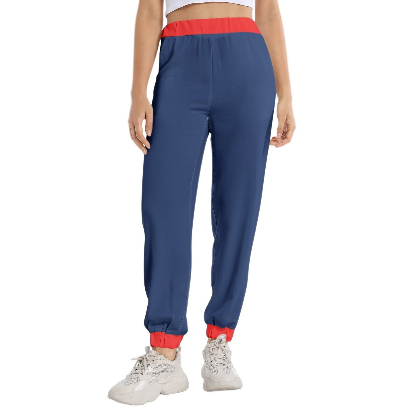 Blue and Red Elastic Waist Tapered Sweatpant