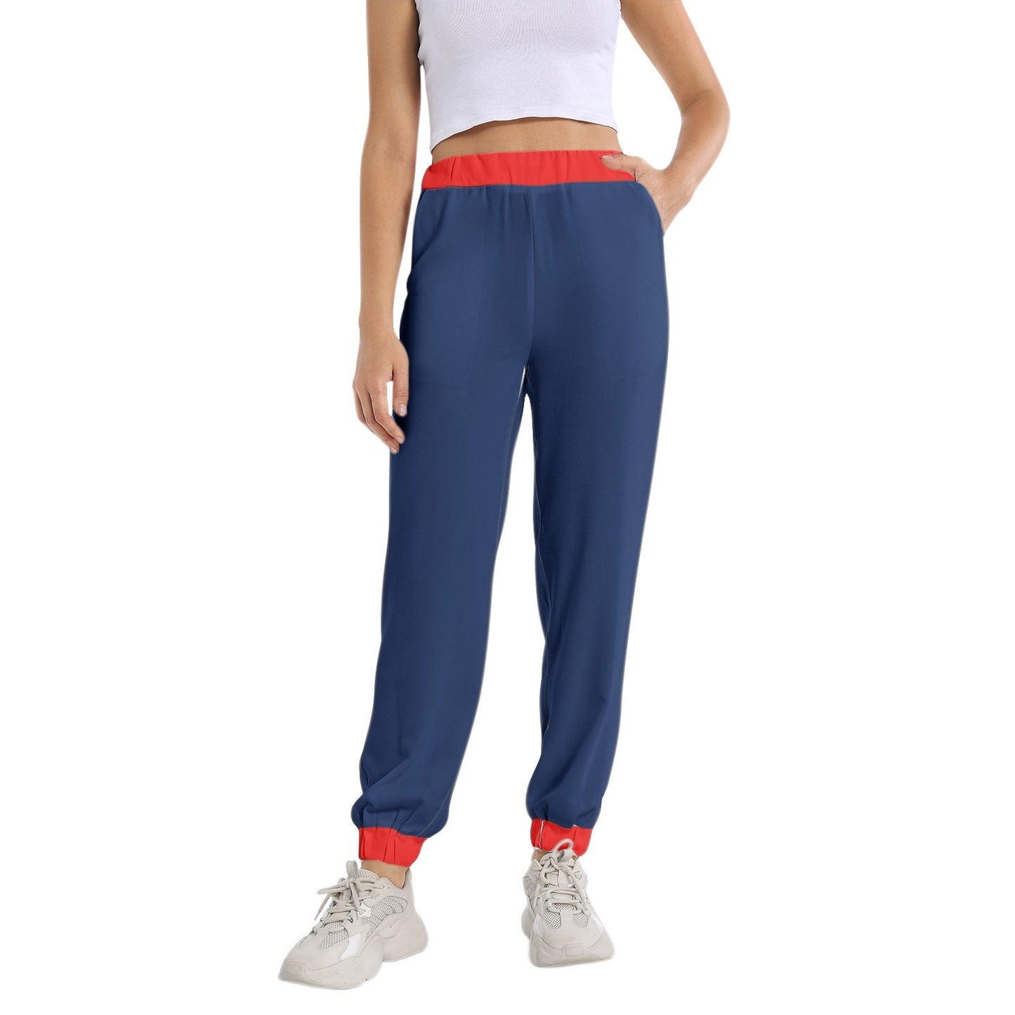 Blue and Red Elastic Waist Tapered Sweatpant