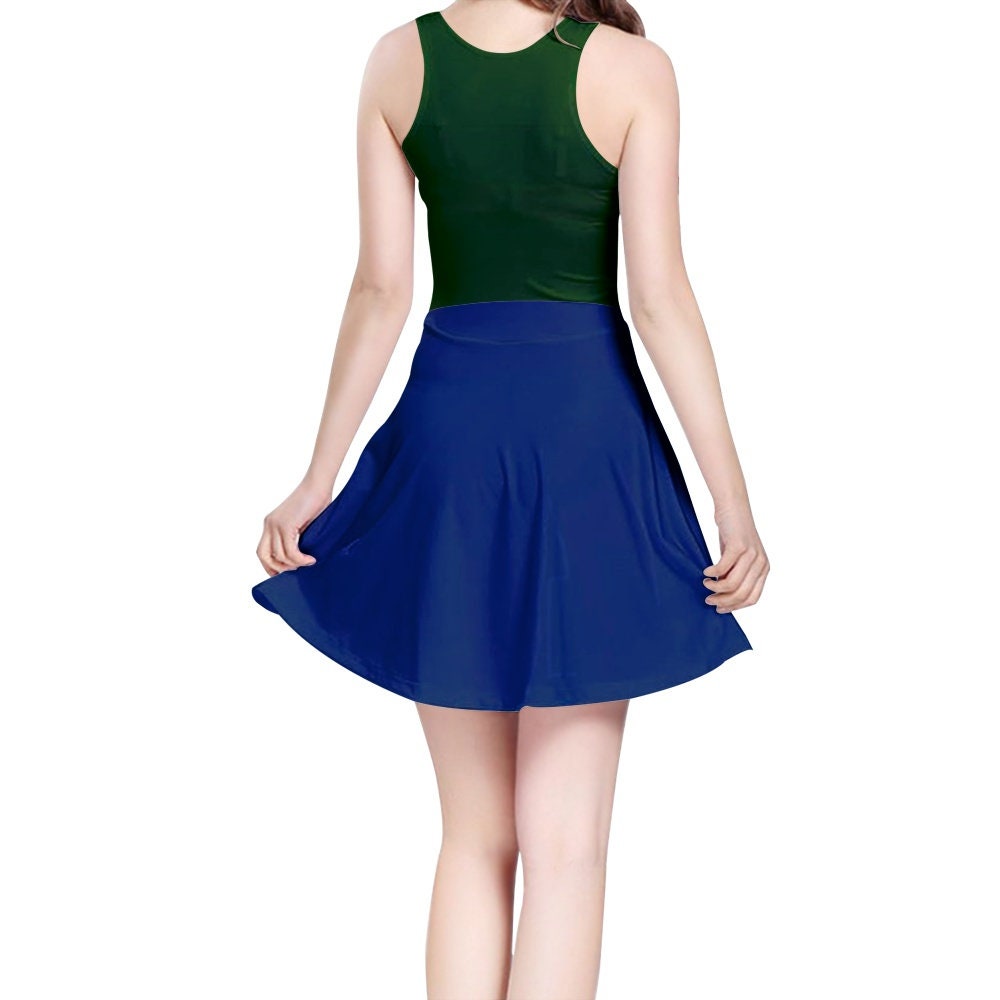 Women's Sleeveless Midi Casual Flared Green Skater Dress