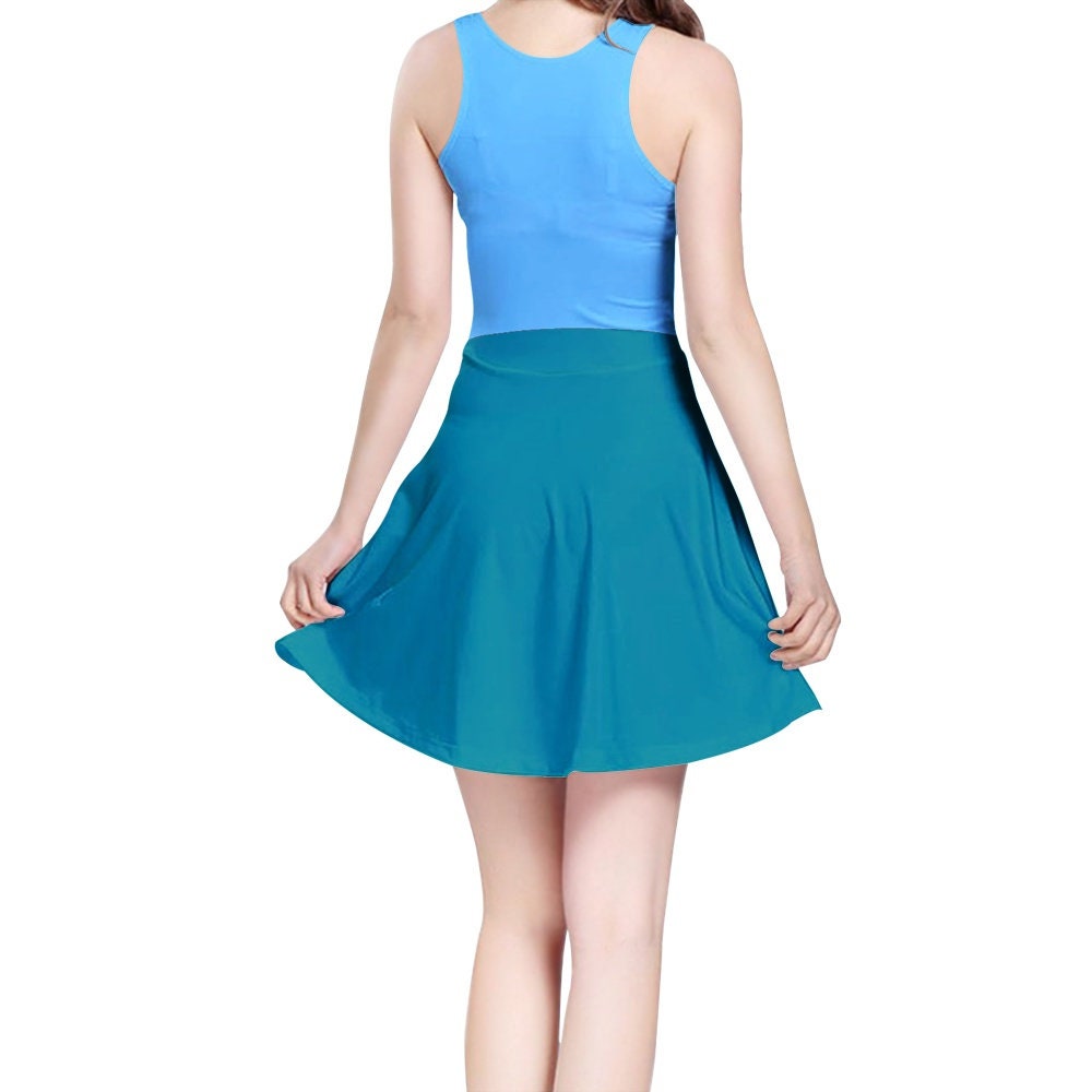 Women's Sleeveless Midi Casual Flared Blue Skater Dress