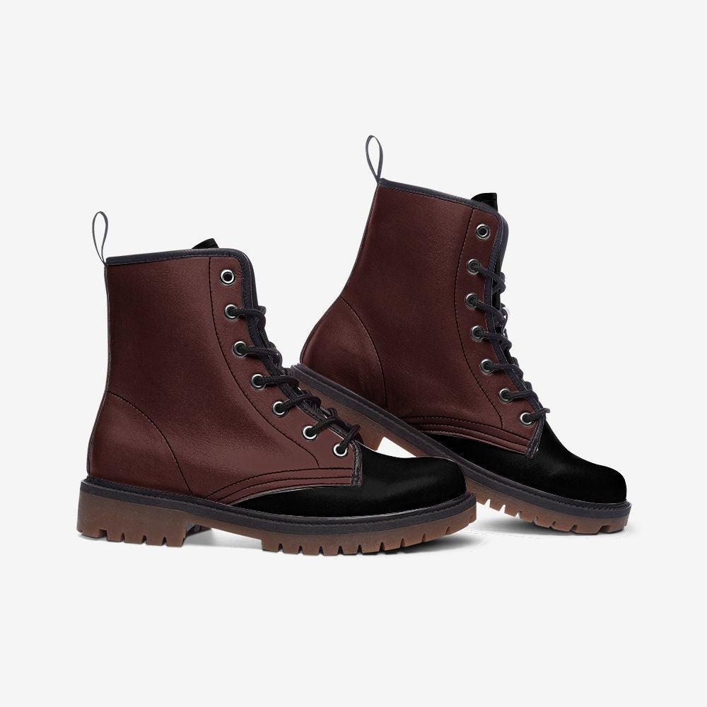 Black and Burgundy Casual Leather Lightweight black boots