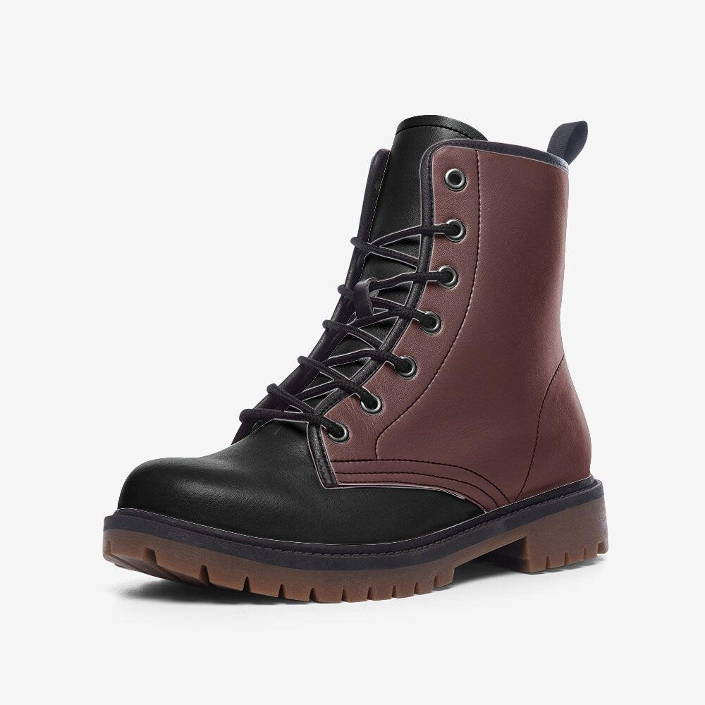 Black and Burgundy Casual Leather Lightweight black boots