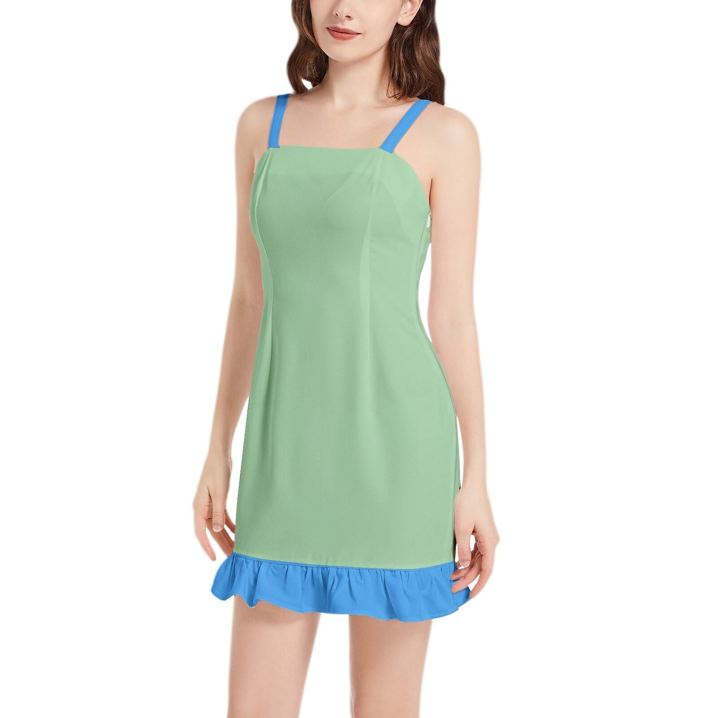 Sleeveless Square Neck Ruffle Hem Mini Dress