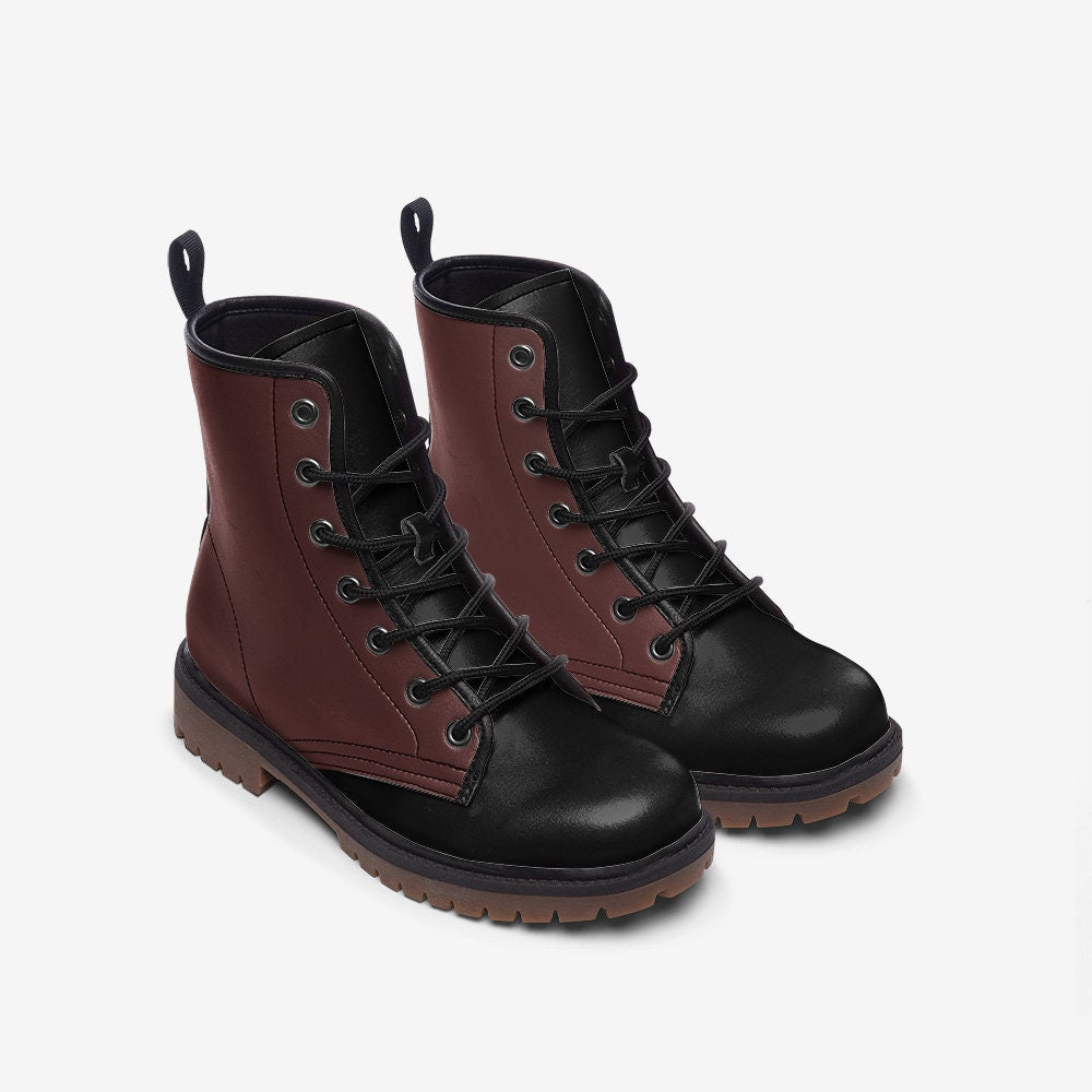 Black and Burgundy Casual Leather Lightweight black boots