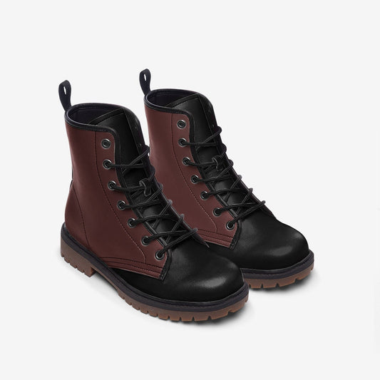 Black and Burgundy Casual Leather Lightweight black boots