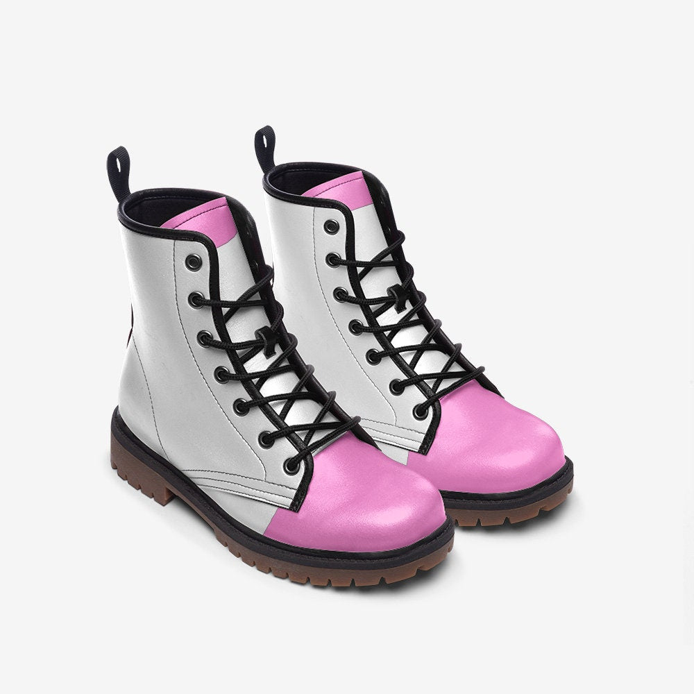 White and Pink Boots Casual Leather Lightweight Pink boots