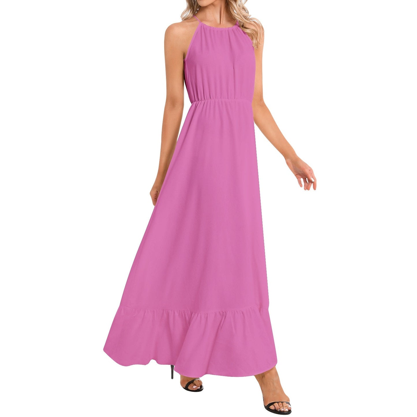 Ruffle Hem Halter Neck Maxi Dress