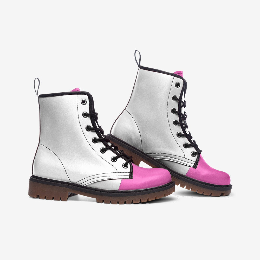 White and Pink Boots Casual Leather Lightweight Pink boots