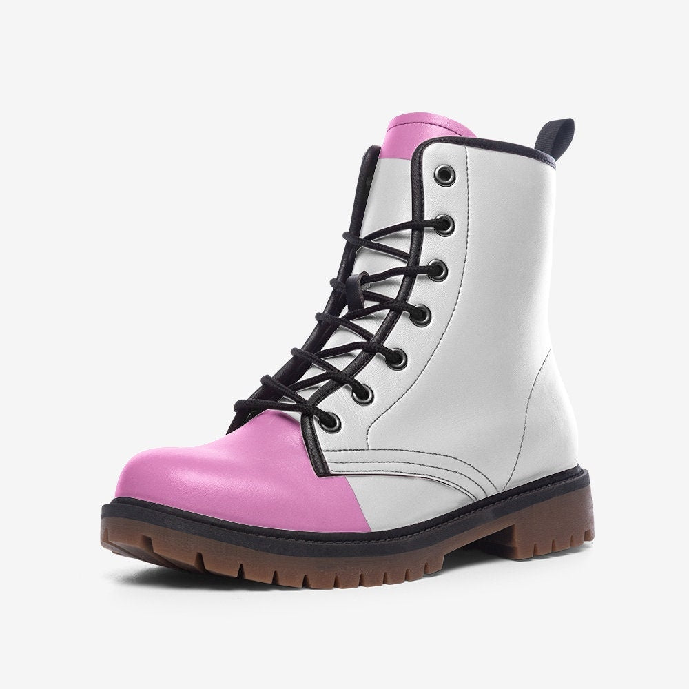 White and Pink Boots Casual Leather Lightweight Pink boots
