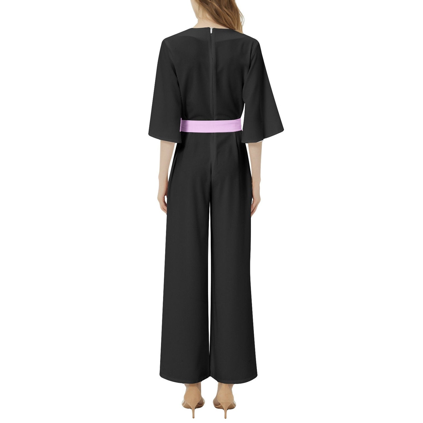 Dolman Sleeve Belted Wide Leg Black Jumpsuits