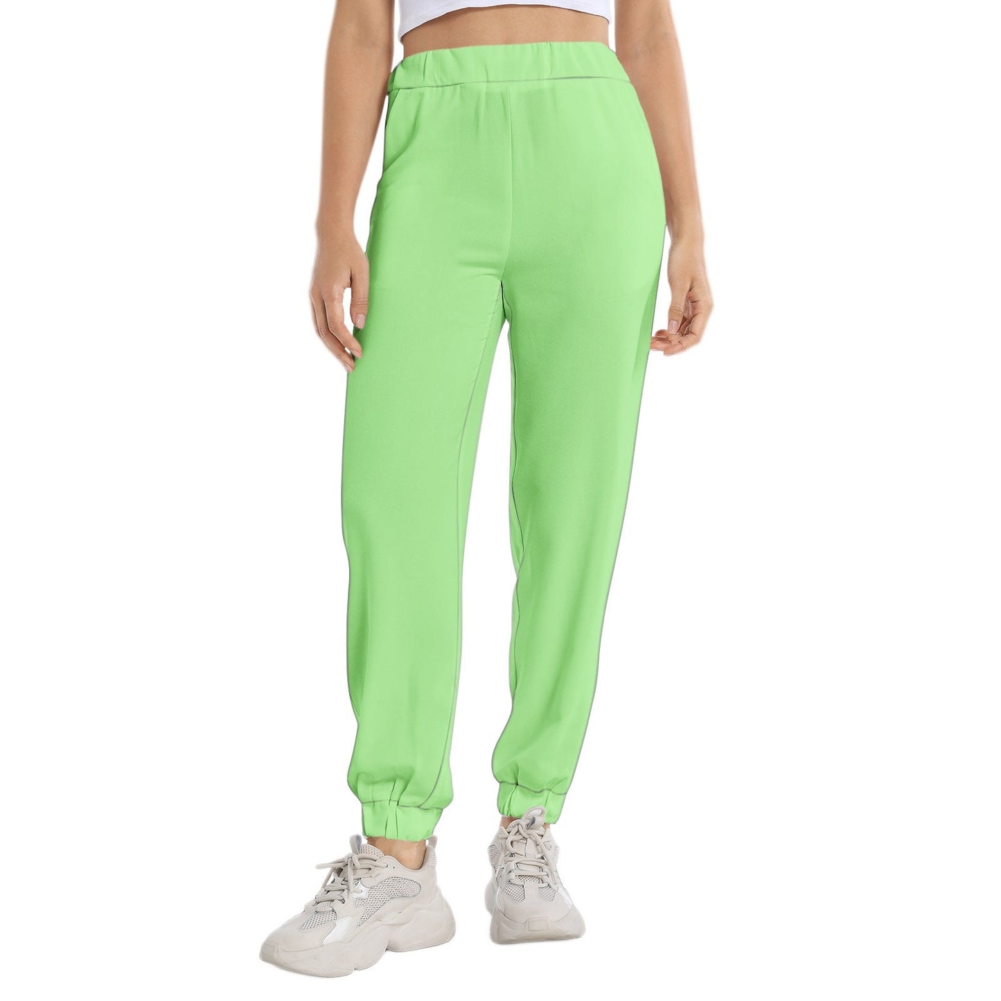 Elastic Waist Tapered Green Sweatpants