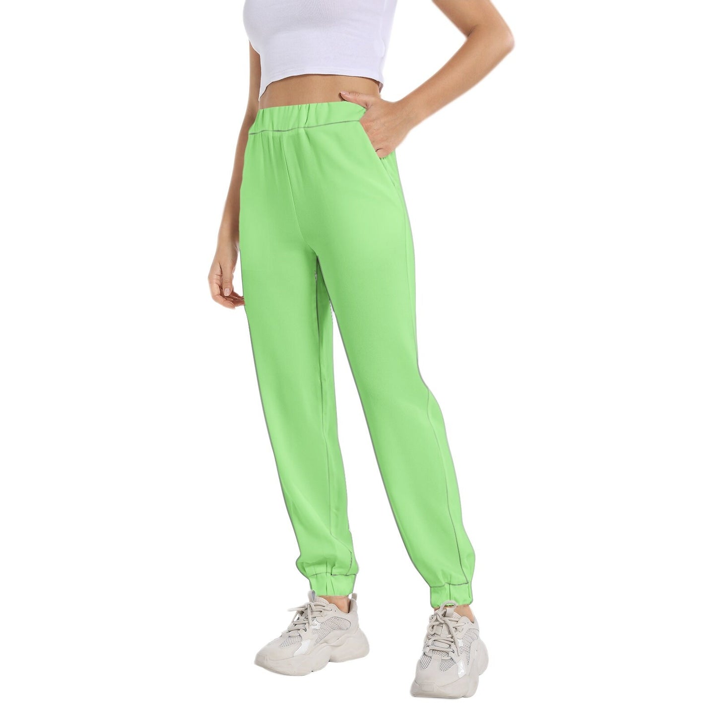 Elastic Waist Tapered Green Sweatpants