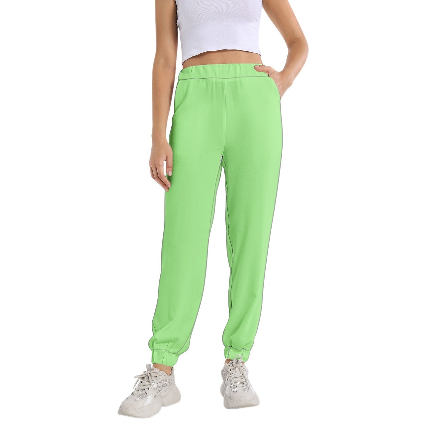 Elastic Waist Tapered Green Sweatpants