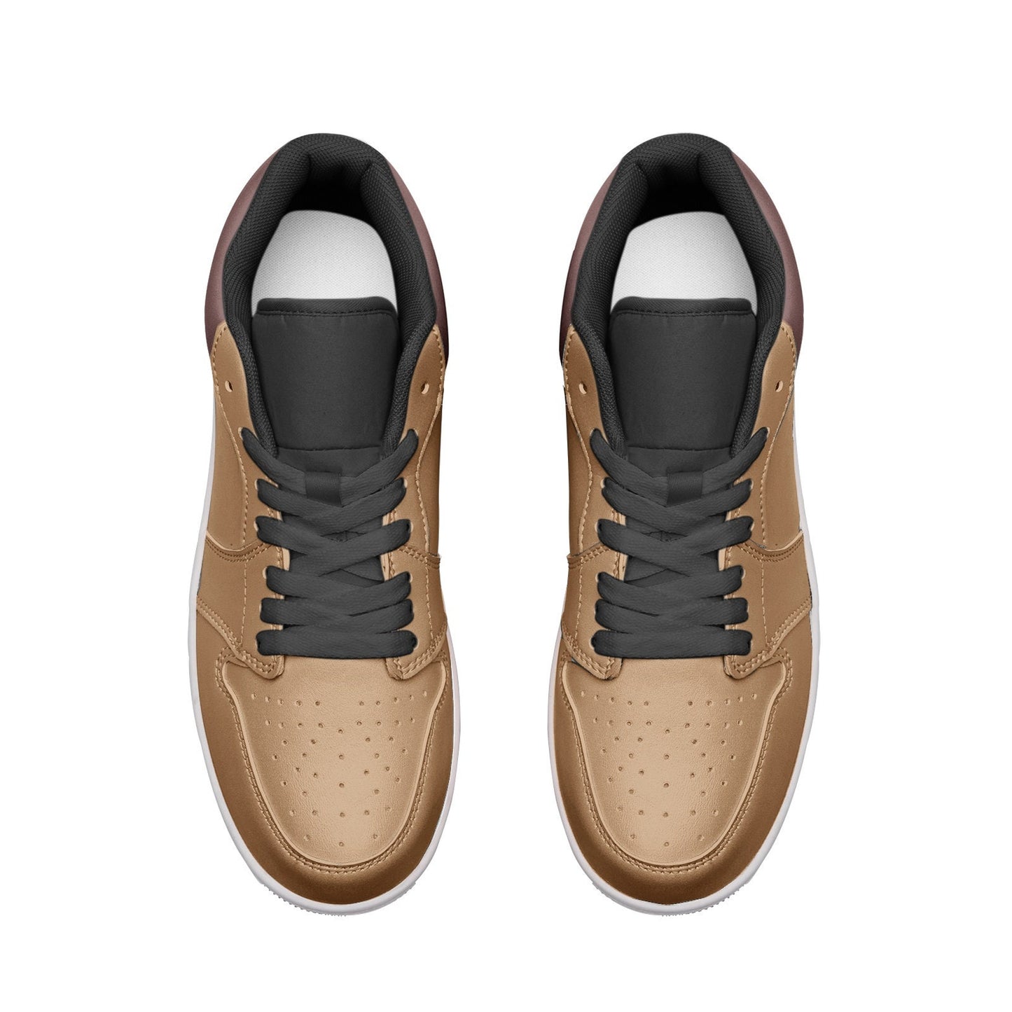 Tan and Burgundy Unisex Low Top Leather Tan Sneakers