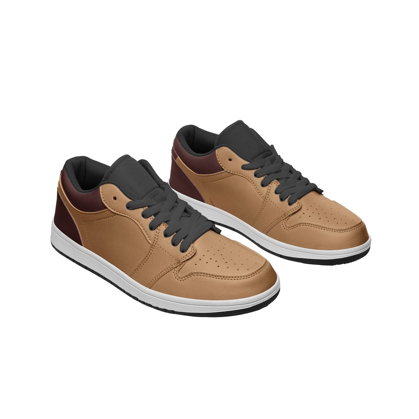 Tan and Burgundy Unisex Low Top Leather Tan Sneakers