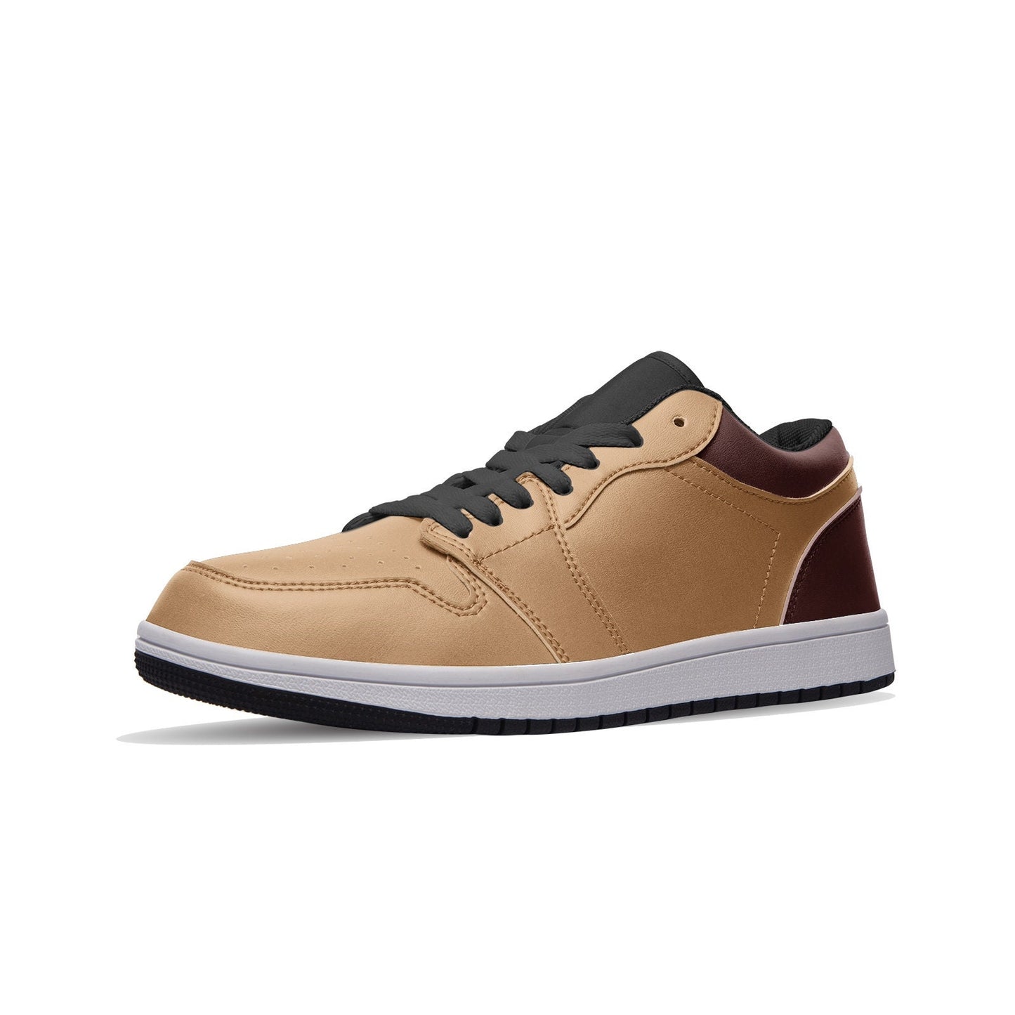 Tan and Burgundy Unisex Low Top Leather Tan Sneakers