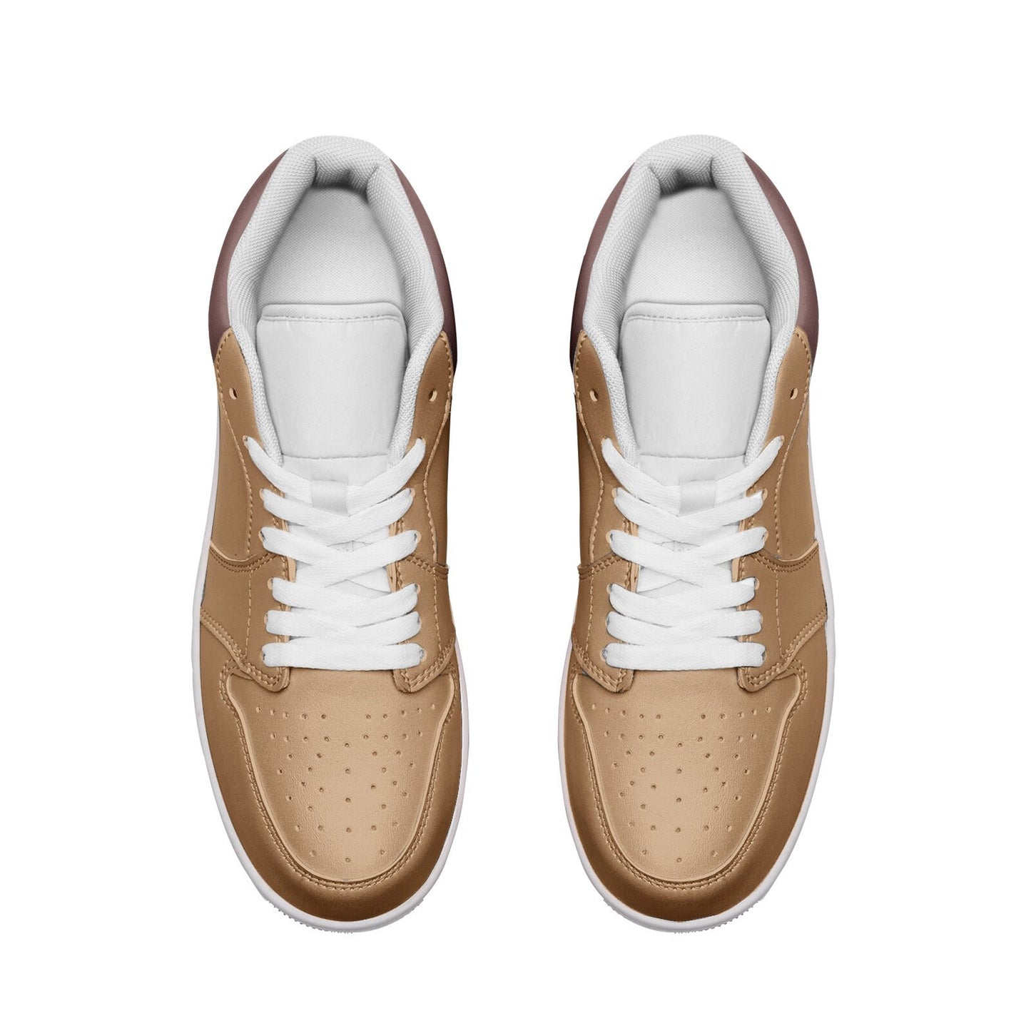 Tan and Burgundy Unisex Low Top Leather Tan Sneakers