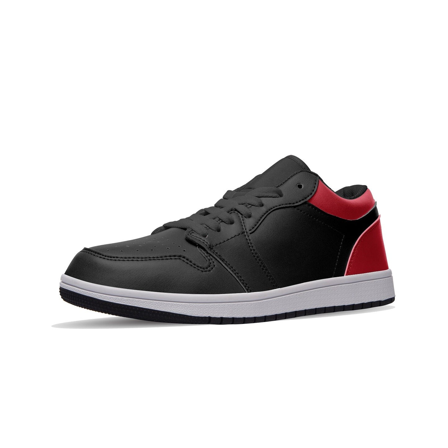 Red and Black Shoes Unisex Low Top Leather Black and Red Sneakers